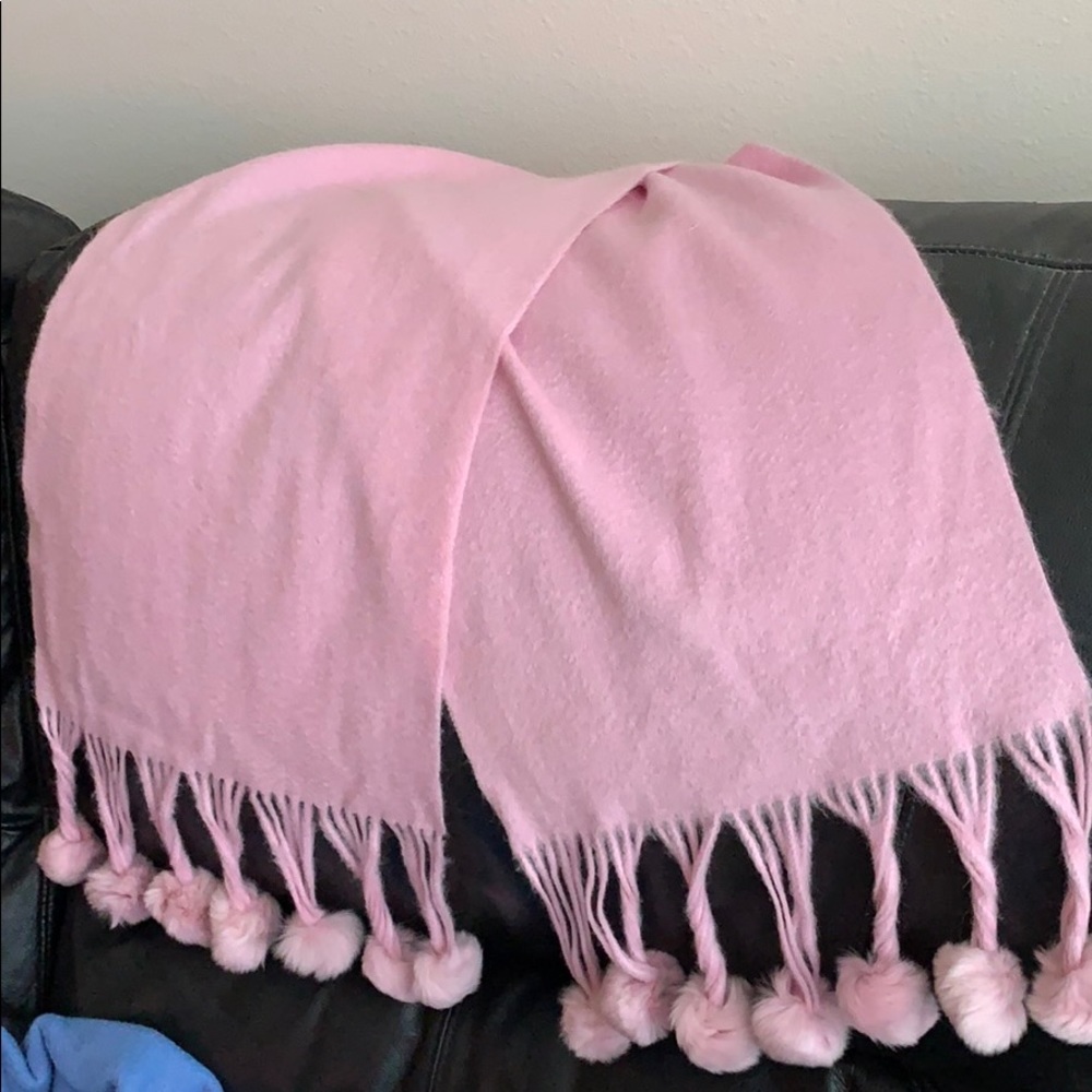 Pink Cashmere Scarf with fur Pom poms.